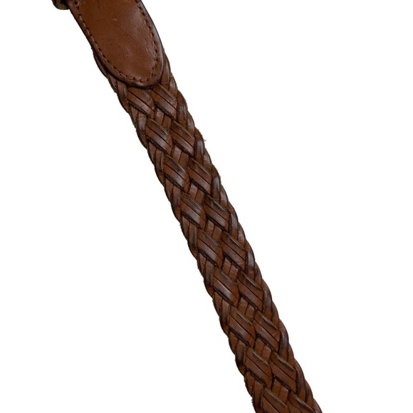 Fossil Brown Leather Belt Womens Medium Woven Brass Buckle 1" Adjustable Classic - Picture 3 of 7